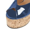 thumbnail image 3 of YDN Women's Peep Toe Wedge High Heels Buckled Ankle Strap Sandals Platform Cork Heel Shoes Themed Party Evening Size 6 Blue, 3 of 5