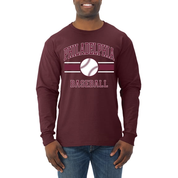Wild Bobby City of Philadelphia Baseball Fantasy Fan Sports Men's Long Sleeve T-Shirt, Maroon, 3X-Large