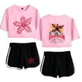 thumbnail image 4 of Eddie Munson The Demogorgon tshirt sets for women midriff-baring fitted crop sets gym sets streetwear short pants, 4 of 9