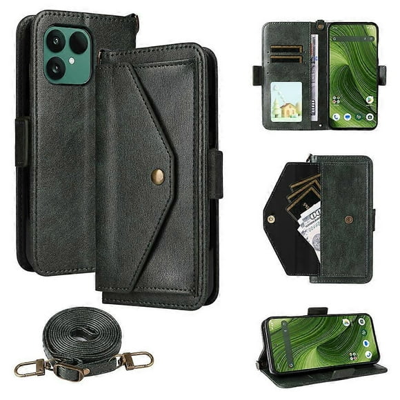 Compatible For Fairphone 6 Leather Case Magnetic Closure Wallet Stand Phone Cover with Crossbody Strap