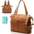 thumbnail image 1 of Bolsa de pañales Tote MOMINSIDE 4 en 1, mochila de piel, color marrón, 1 of 6