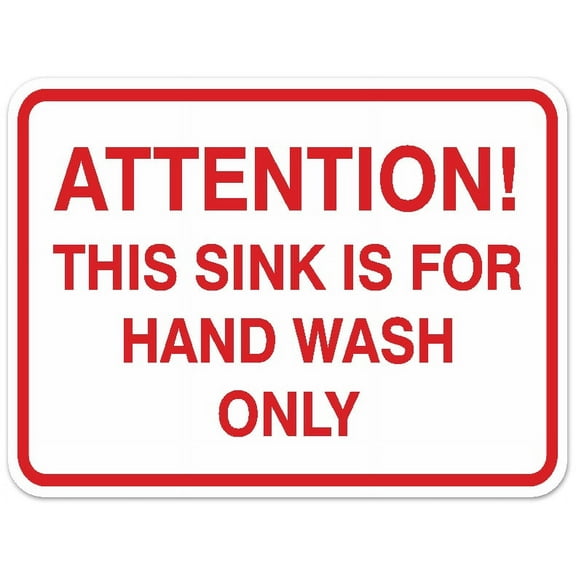 Signs ByLITA Classic Framed ATTENTION THIS SINK IS FOR HAND WASH ONLY Door or Wall Sign Durable ABS Plastic | Laser Engraved | Easy Installation | Elegant Design (White/Red) - Large