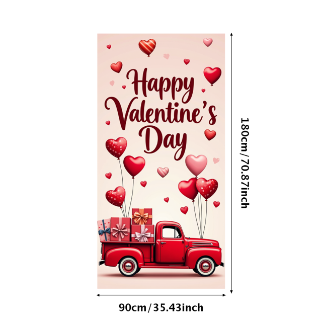 Valentine's Day Banner Heart Balloons Pink Roses Gift Box Backdrop Party Supplies Photography Props Romantic Decorations Festive Décor Background