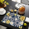 thumbnail image 3 of Navy Daisy Flower Pattern Summer Placemats Table Placemats Set Of 6-Linen Kitchen Washable Placemats Table Mats 11.8"x17.7" Non-Slip Heat Resistant, 3 of 5