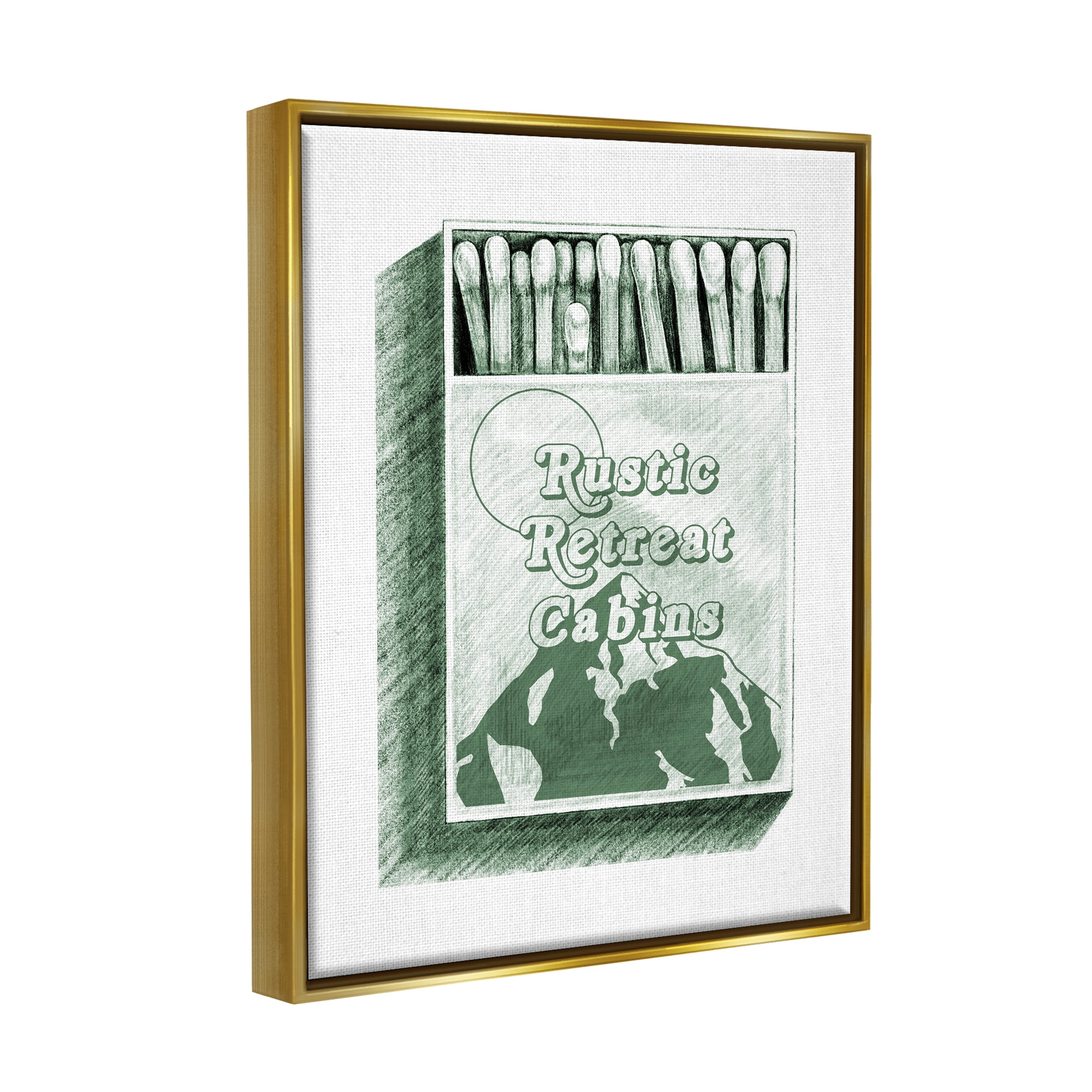 Stupell Industries Rustic Retreat Cabins Matchbook Landscape Painting Gold Floater Framed Art Print Wall Art