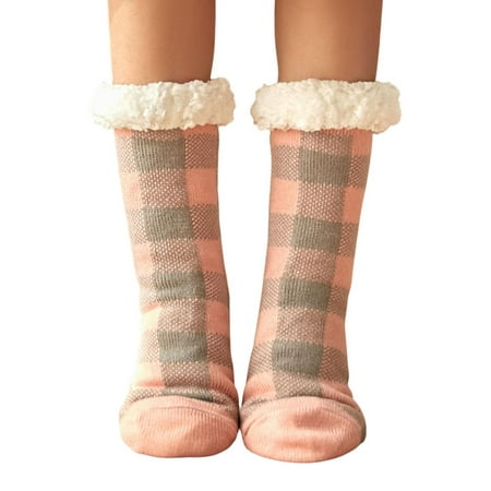 

IMSHIE Slipper Socks for Women Winter Fluffy Cozy Warm Soft Thermal Socks Non-Skid Christmas Plaid Plush Stockings Comfy Slipper Socks For Home Socks Cabin Socks Bed Socks applied