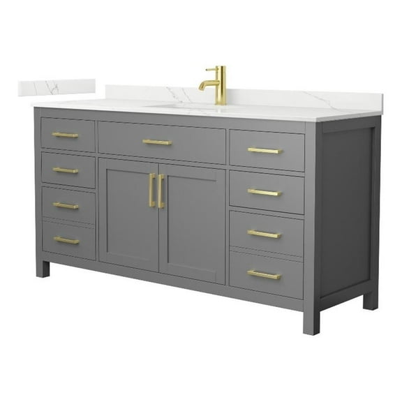 Beckett 66" Dark Gray Single Vanity & Giotto Quartz Top (1-Hole) & Gold Trim