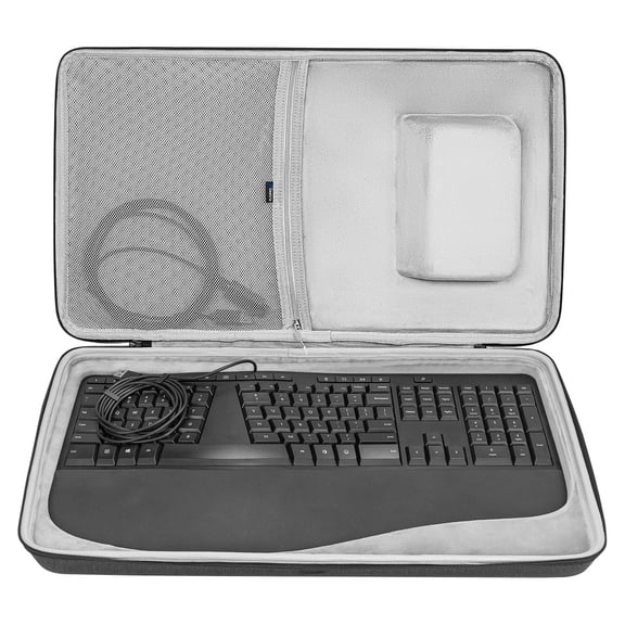 Geekria Hard Shell Travel Carrying Keyboard Case, Compatible with Microsoft Ergonomic/ Ergonomic Desktop/ 3ra00022 Keyboard (LXM-00004), Ergonomic Keyboard and Mouse Combo Case (Dark Grey)