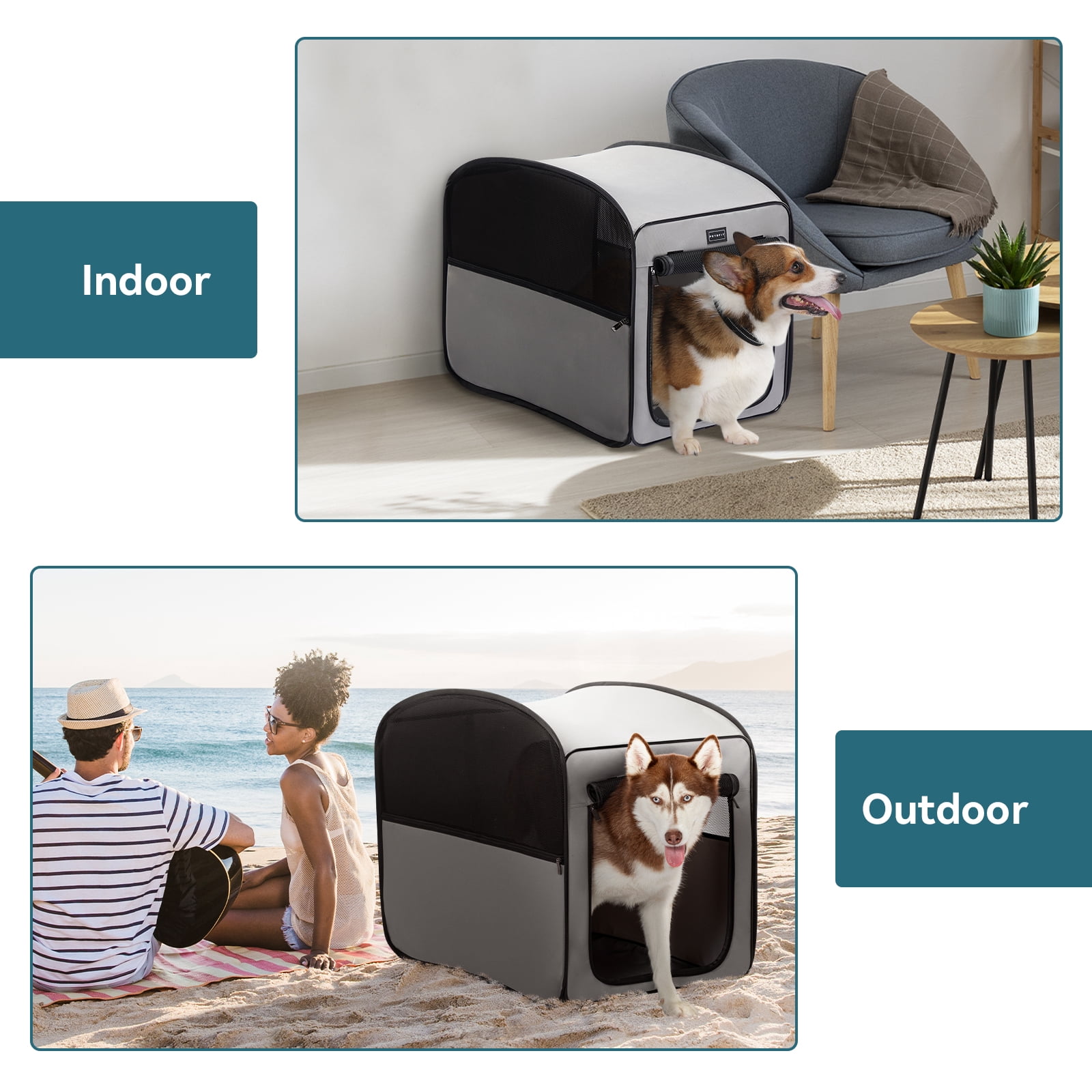 Petsfit Pop Up Collapsible Dog Crate for Large Dogs, Waterproof Cat Cage Soft Dog Kennel Carrier for Traveling