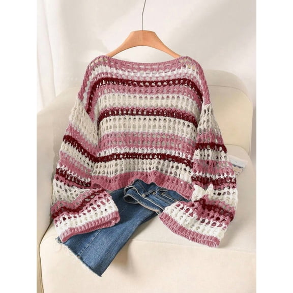 Women's Casual Loose Knit Hollow Sweater,  Long Sleeve  For Spring