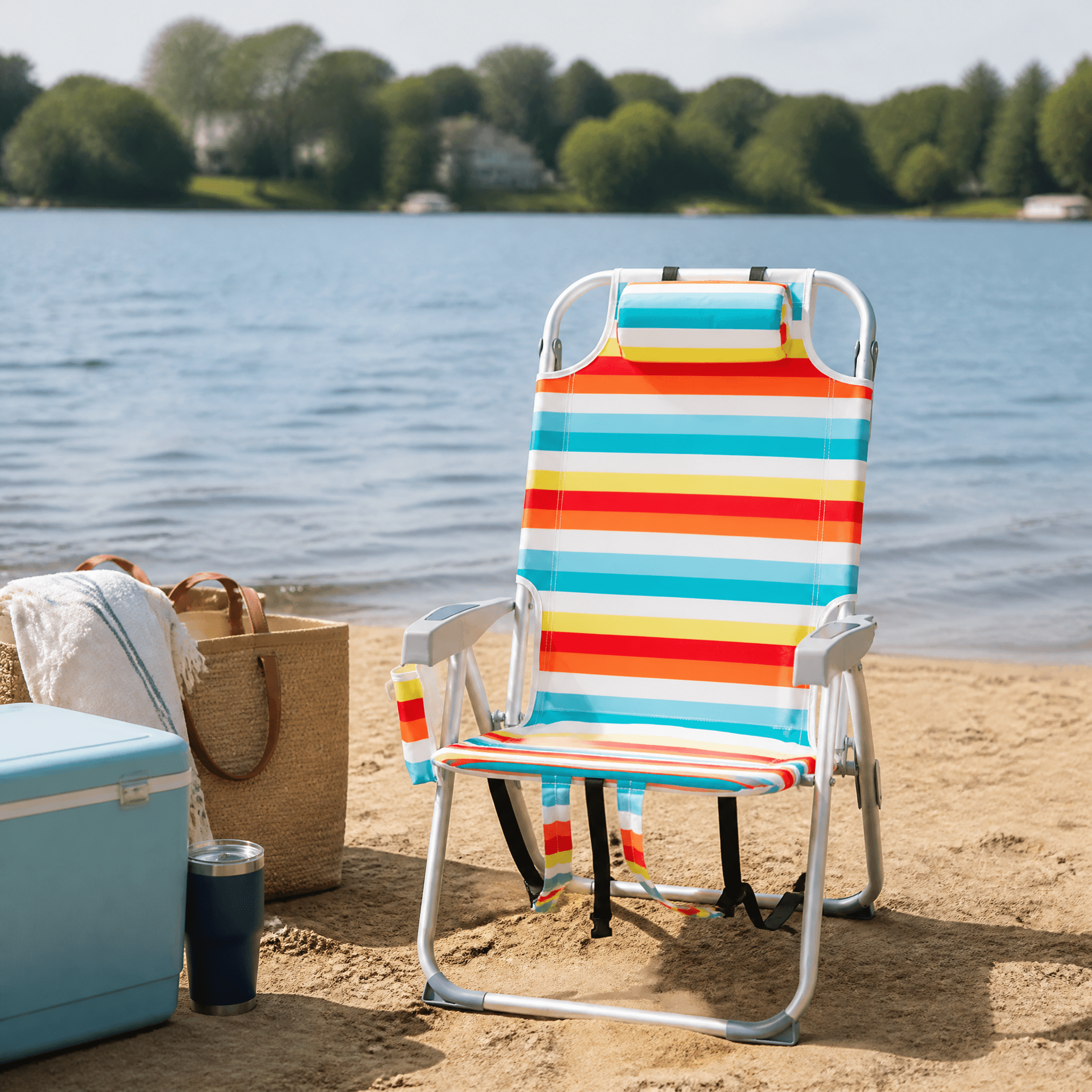 Aluminum Tube Bearing 100kg Beach Chair Rainbow Stripes