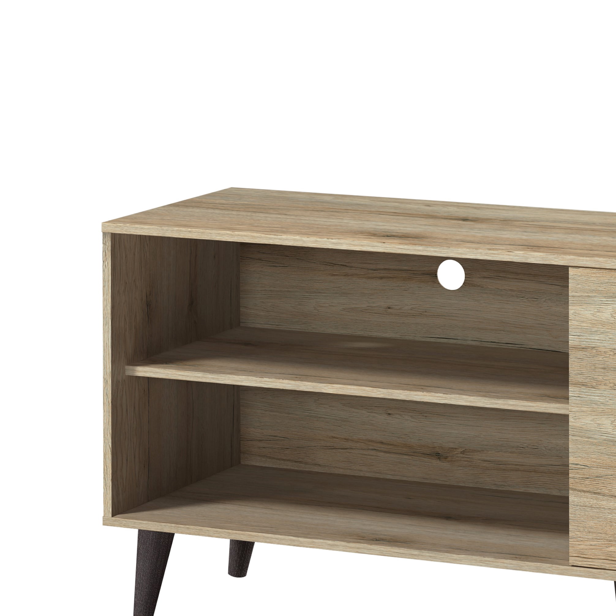 Aukfa Mid-Century Modern TV Stand for TVs up to 65", Wood Entertainment Center with 2 Doors, Low Profile Media Console,Natural