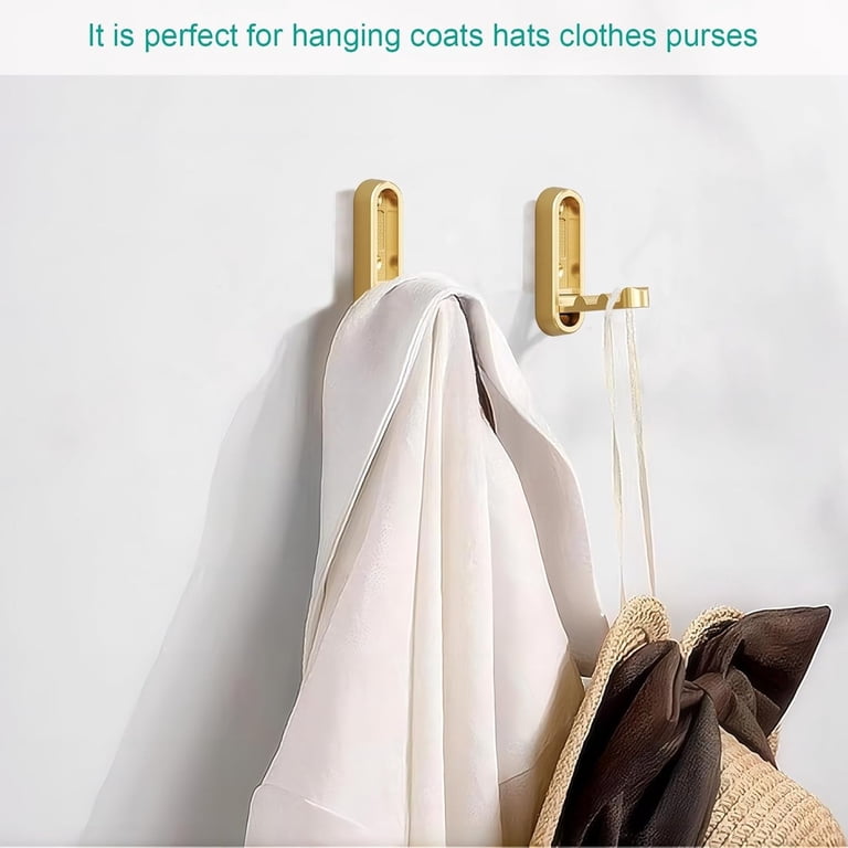2-Pack Foldable Wall Hooks - Gold Zinc Alloy, Heavy Duty, Space-Saving For Coats, Robes, Bags In Entryway & Bathroom
