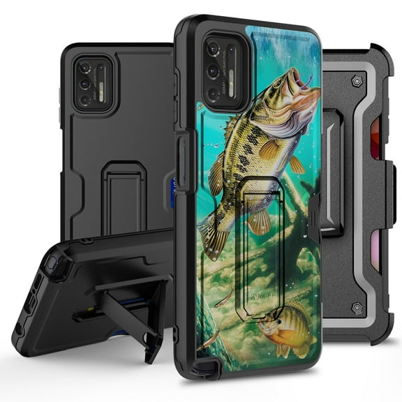 ANJ  Rugged Hybrid Shockproof Case w/Kickstand   Holster Clip Card Slot Cover for Motorola Moto G Stylus (2021 Release) - Wild Trout