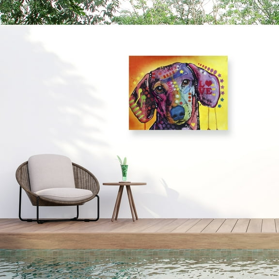 Dean Russo 'Tilt Dachshund Love' Outdoor Canvas 18x24