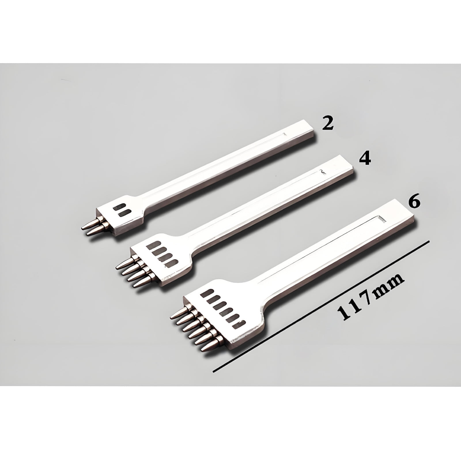 eather Round Hole Punch Chisel Set – 2/4/6 Prong Stitching Tools for DIY Leathercraft, Belts, Wallets & Bags (4mm Spacing, 3PCS Steel Set)