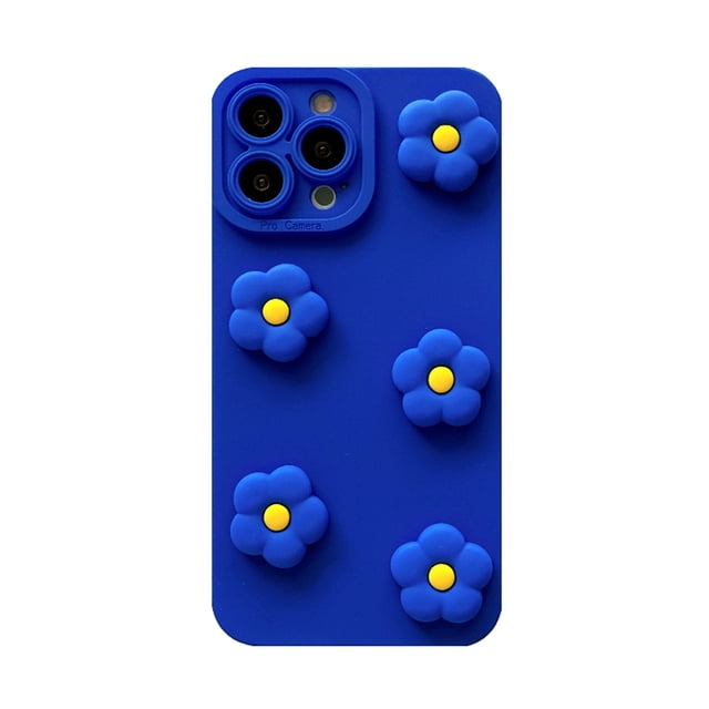 Funda suave con flores en 3D para iPhone, carcasa bonita, coreana, francesa, Color caramelo, Simple, azul Klein, para iPhone 14, 13, 12, 11 Pro Max, X, XS, XR, 8 plus Fivean unisex