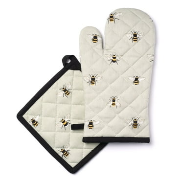 Globetrotting Merchant Bumble Bee Gray Cotton Oven Mitt and Potholder 2-Count