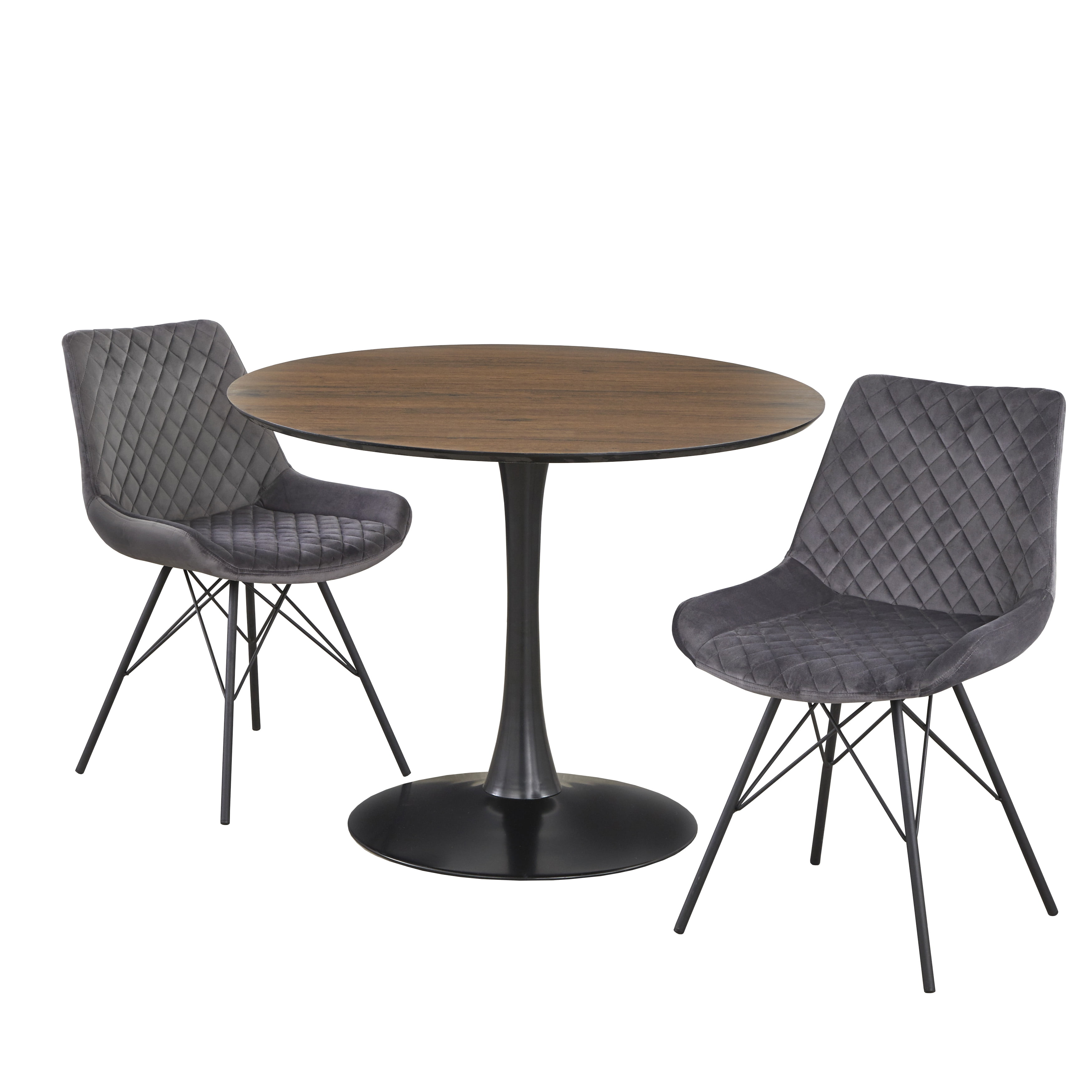 angelo:HOME Kavitt 3-piece Round Pedestal Dining Set, Walnut, Black and Gray Finish