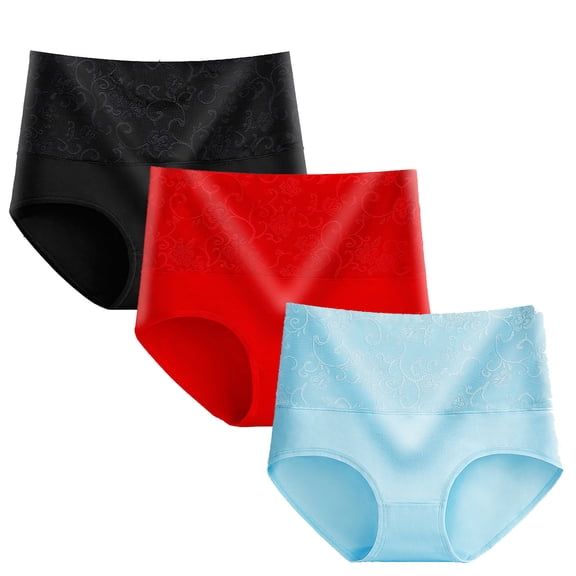 Cotton Seamless Underwear Women 3 Pack Women Cotton High Waisted Underwear Panty Stretch Tummy Panties Lace Waisted Full Cover Underpant Briefs Womens Underwear Light Blue L