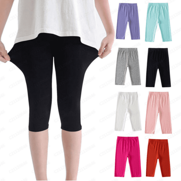 Annhoo Girls Knee Length Leggings Summer Seamless High Waisted Tight Pants Kids Casual Stretch Athletic Capris