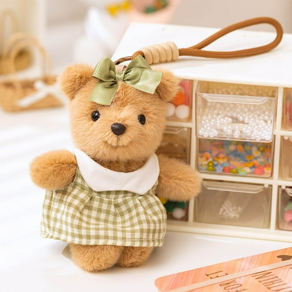 Bear Doll Pendant Plush Toy Keychain Cute Bag Charm Soft Stuffed Animal Couple Birthday Gift Accessory for Girls Purse Backpack Decoration