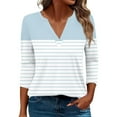 thumbnail image 2 of Royisotas Striped Color Block Womens Plus Size Tops 3/4 Sleeve Light Blue Fall Casual Women's Blouse V-Neck Loose Fit Tshirt, 2 of 5
