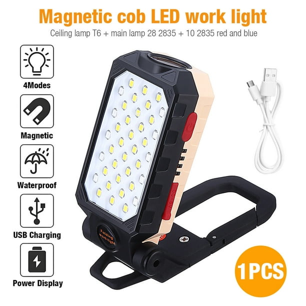 Lampe de travail LED portable - Lampe de travail rechargeable avec crochet  de suspension à base magnétique, lumière magnétique LED COB à piles 