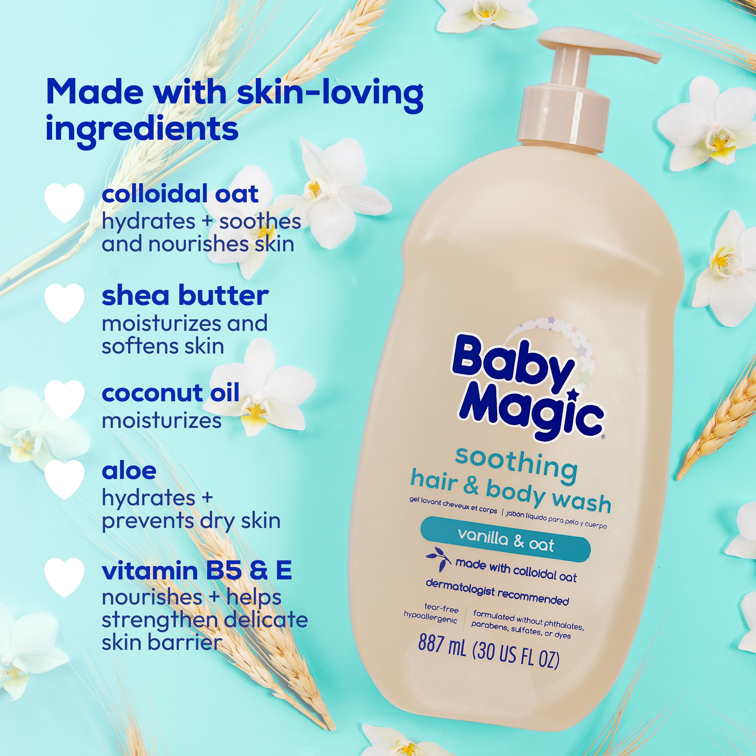 Baby Magic Soothing Hair & Body Wash for Children, Vanilla & Oat,  Hypoallergenic, 30 fl oz