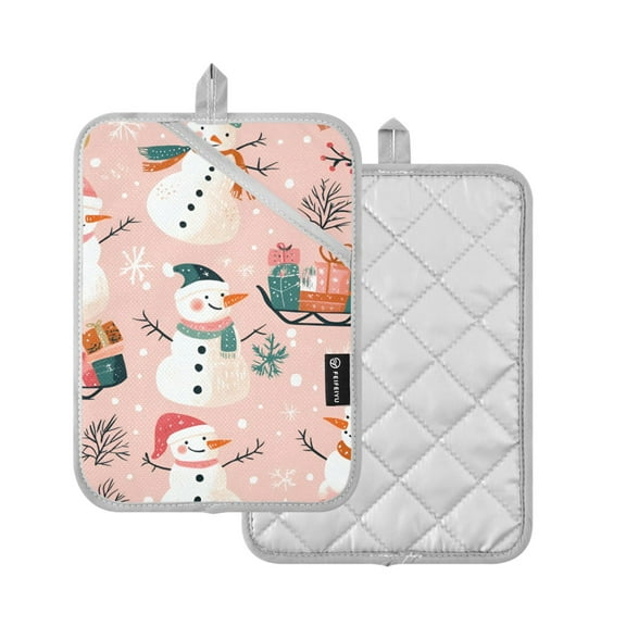 Yayeee Pot Holders Kitchen Heat Resistant with Pocket 7"x9.8" Cotton Oven Cooking Hot Pads, Christmas Snowman