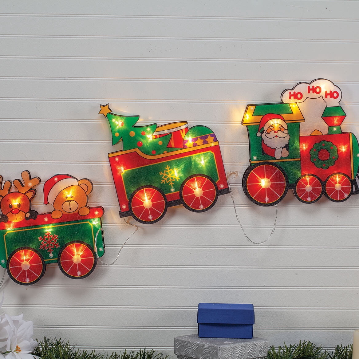 Battery-Operated Santa Train Lights - Festive Christmas Décor - LED Lights with 8 Lighting Modes - Suction Cup Attachment - 31.5" x 0.75" x 6" - PVC/PP - Joyful Holiday Decoration by Holiday PeakTM