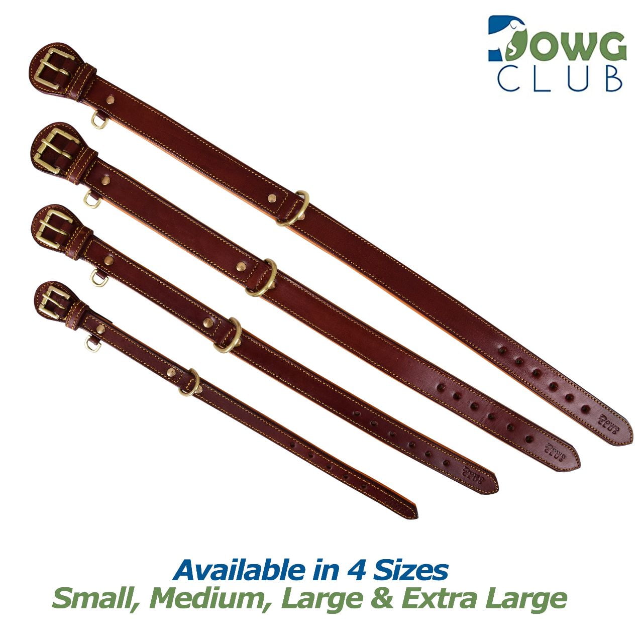 DowgClub Genuine Leather Dog Collar, Padded & Comfortable, Breathable Cushion, Heavy Duty, Handmade, Brown (Large)