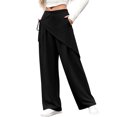 thumbnail image 4 of TEAJOPSUU Women's Wide Leg Pants High Waisted Tie Waist Wrap Pants with Pockets Casual Solid Color Daily Pants Black, 4 of 7