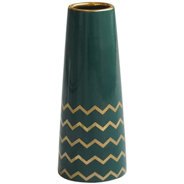 Florero 24,5cm Cerámica Oro Verde Diseño Grande Vaso Decorativo ER