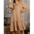thumbnail image 2 of Doublju Womens Long Bell Sleeve V Neck Ruffle Tiered Hem Casual Midi Dress, 2 of 3