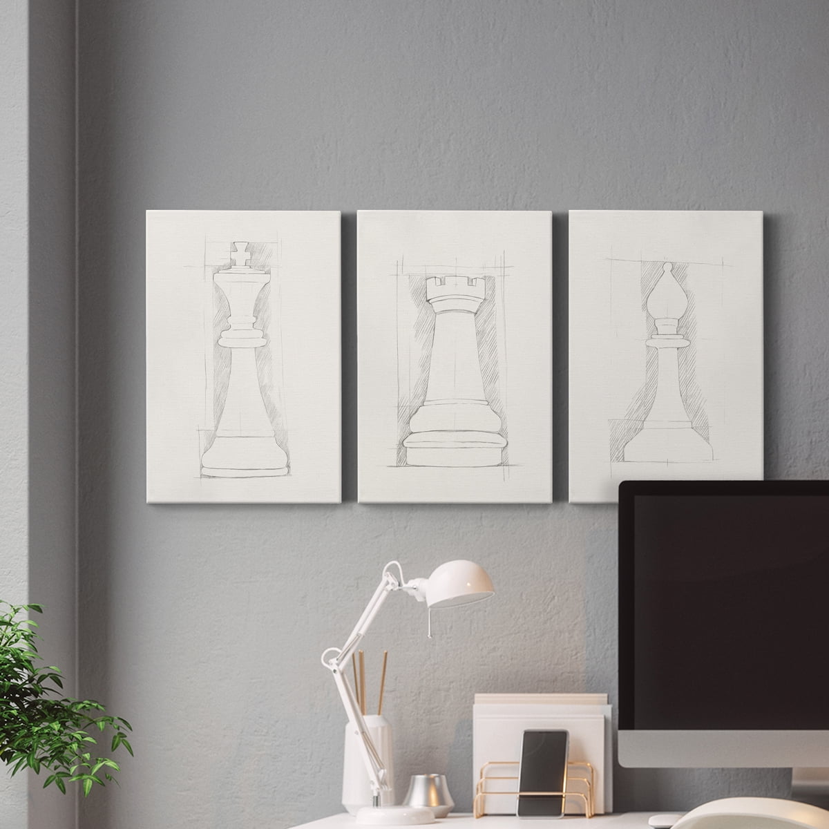 Chess Set Sketch II Premium Gallery Wrapped Canvas - Ready to Hang - 8 x 12 Each