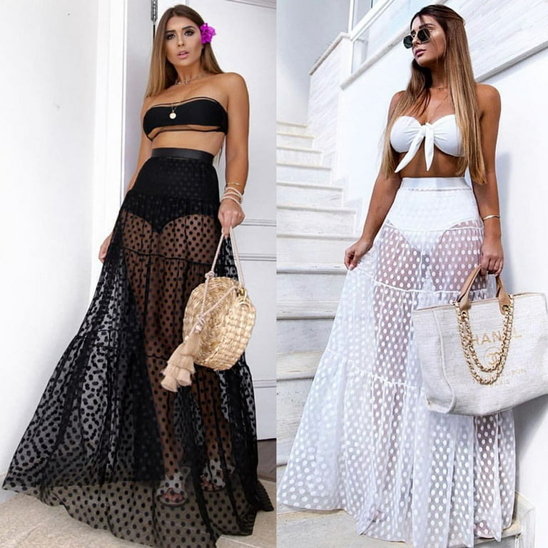 Women Bikini Cover Up Swimwear Sheer Mesh Skirt Beach Maxi Wrap