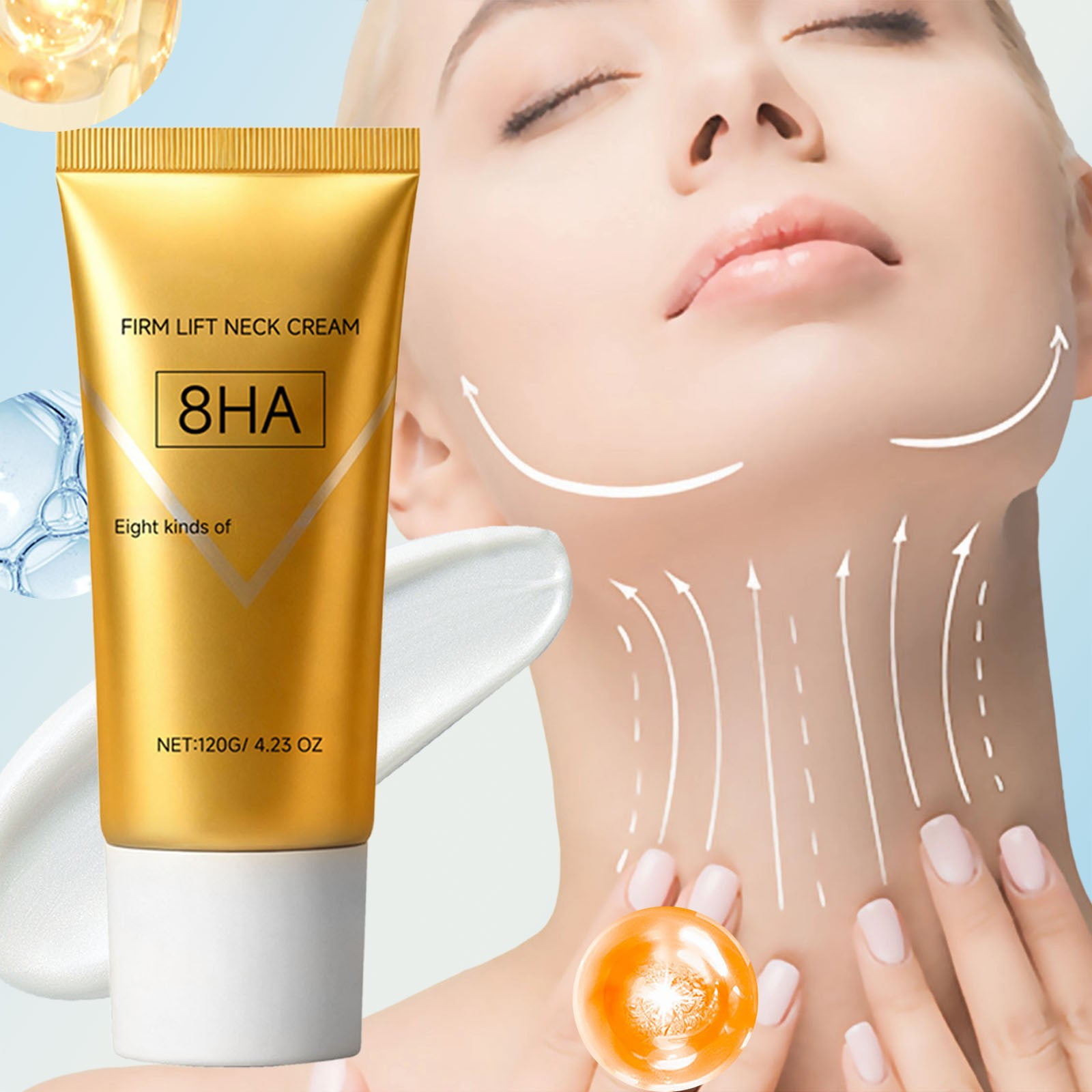 Ycz AH-8 Firming Neck Cream, Anti-Aging Moisturizer, Dual Roller