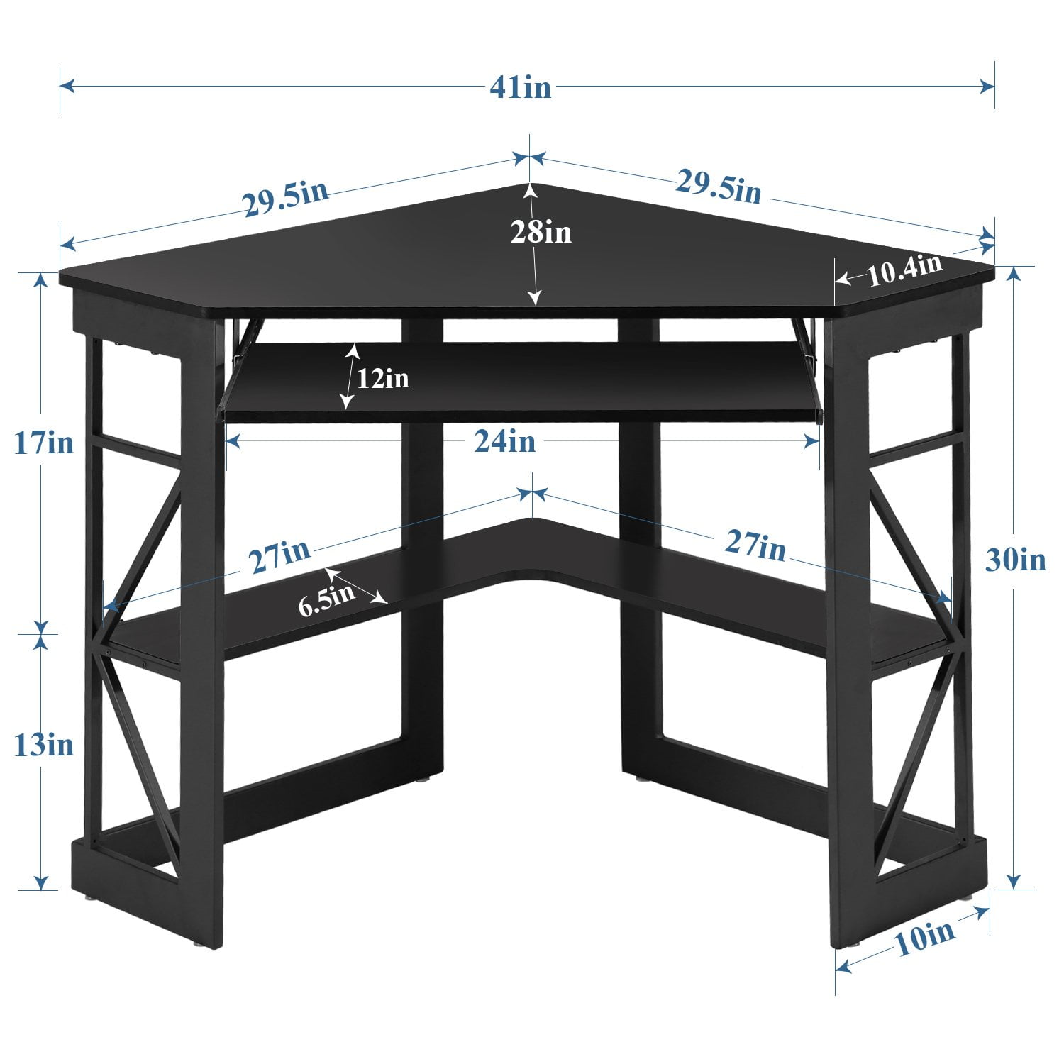 VECELO Corner Computer Desk with Keyboard Tray and Storage Shelf, Student Study Writting Table Workstation for College Dorm Apartment Home Office, Black (90 Degrees)