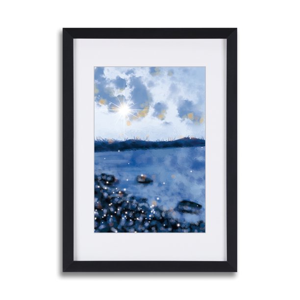 Abstract Blue Ocean Wall Art Landscape Picture With Black Frame And Mat