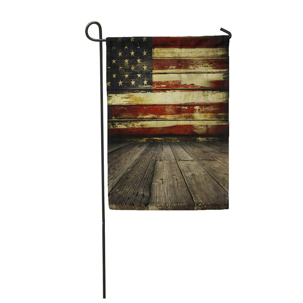 SIDONKU Wood Wooden Floor and American Flag on Wall Rustic Garden Flag