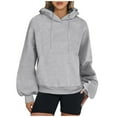 thumbnail image 3 of HVOBTTY Womens Long Sleeve Pullover Sweatshirt, Fall Tops for Women, Women's Casual Solid Color Loose Lantern Sleeve Hoodie Pullover Sweatshirts Gray, M, 3 of 5