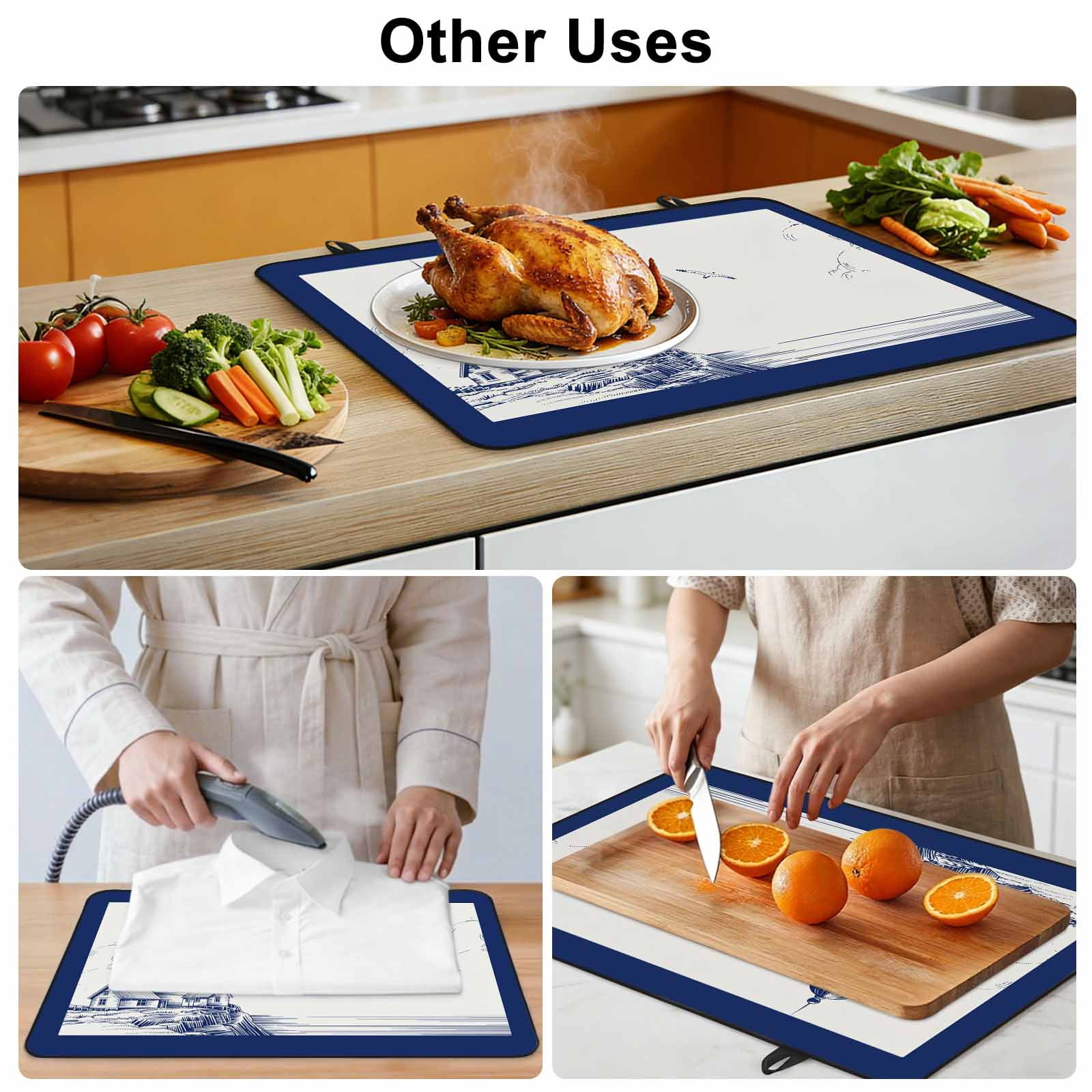 Lighthouse Stove Top Cover for Electric Stove, Heat-proof & Non Slip Glass Top Stove Cover Protector, Ocean Seagull Vintage Navy Blue Coastal Boat Kitchen Flat Cooktop Rubber Mat 36x21 Inches