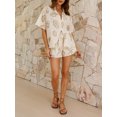 thumbnail image 5 of Biezeib Women's 2 Piece Beach Outfits Short Sleeve Lapel Button Shell Print Shirt Wide Leg Shorts Sets, 5 of 6