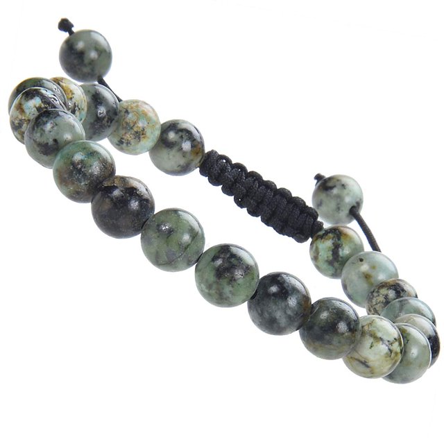 Natural Healing Power Gemstone Crystal Beads Unisex Adjustable Macrame Bracelets 8mm,African Turquoise