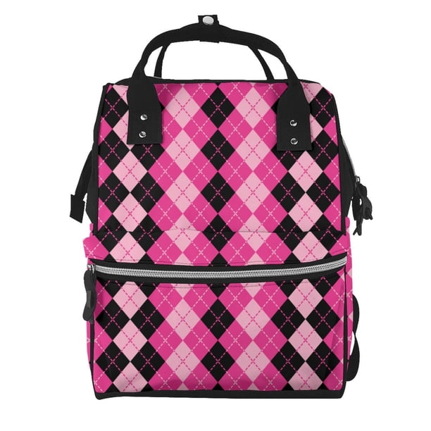 Easygdp pink and black argyle para Bolsa de Bebé de Gran Capacidad con Múltiples Bolsillos, Bolsa de Pañales para Padres, Bolsa de Viaje Organizada y Elegante
