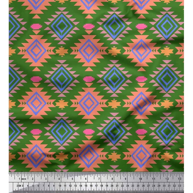 Soimoi Green Velvet Fabric Diamond Geometric Decor Fabric Printed Yard 58 Inch Wide