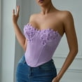 thumbnail image 2 of Womens Butterfly Embroidered Corset Top strapless Satin Going Out Lingerie Shapewear Purple M, 2 of 4