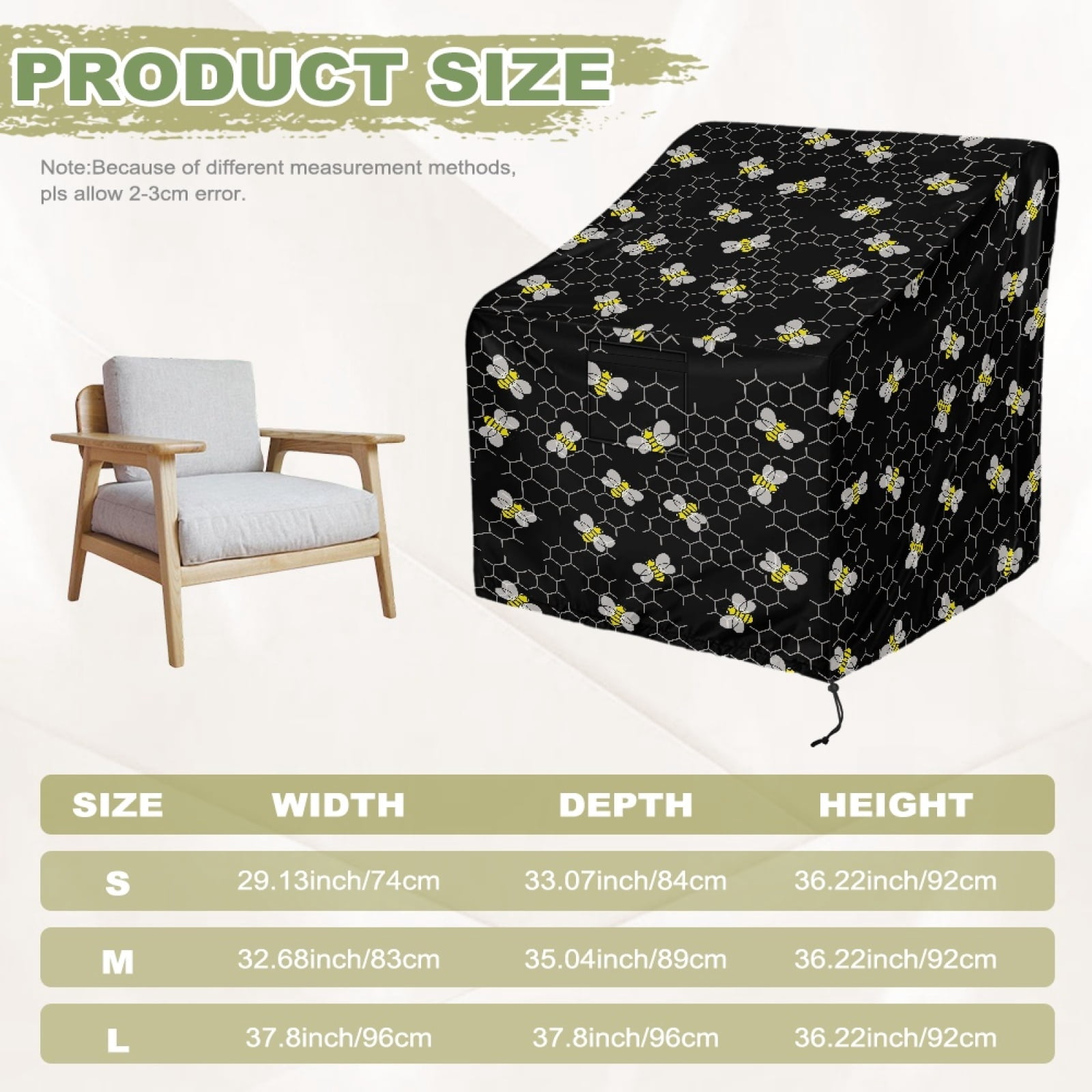 Renewold Outdoor Chair Covers Waterproof Couch Cover Dust Proof Heavy Duty Patio Adirondack Chair Protector with Air Vent Fits up to 29"W x 33"D x 36"H, Bee Honeycomb Black