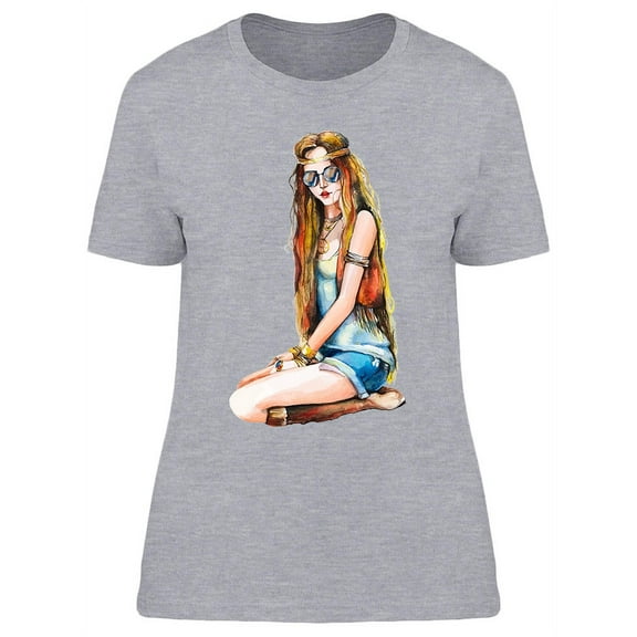 Watercolor Fashion Hippie Girl T-Shirt Women -Image by Shutterstock, Female x-Large